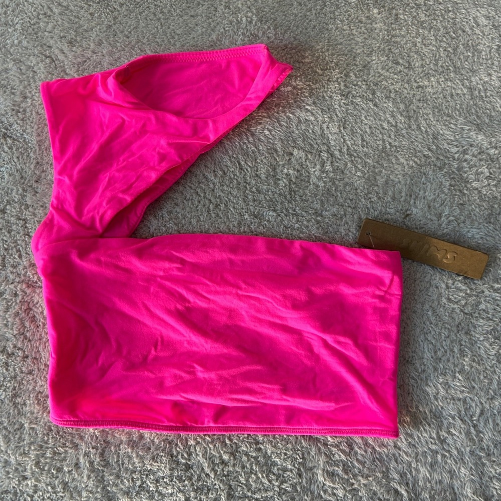 Skims Fits Everybody One Shoulder Top Neon Pink XXS Asymmetrical Tank New